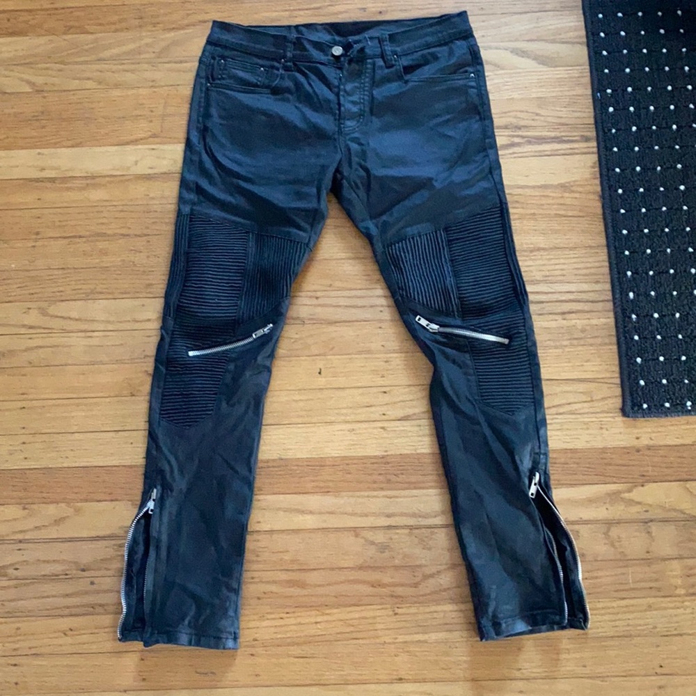 Black wax Dope moto jeans.